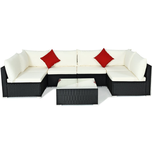 7-Piece Outdoor Sectional Wicker Patio Sofa Set, Beige Outdoor Sectionals Beige at Gallery Canada