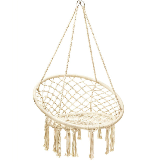 Hanging Macrame Hammock Chair, Handwoven Cotton Backrest, Natural Hammocks Natural at Gallery Canada