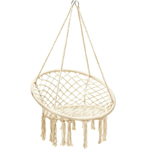 Hanging Macrame Hammock Chair with Handwoven Cotton Backrest, Natural