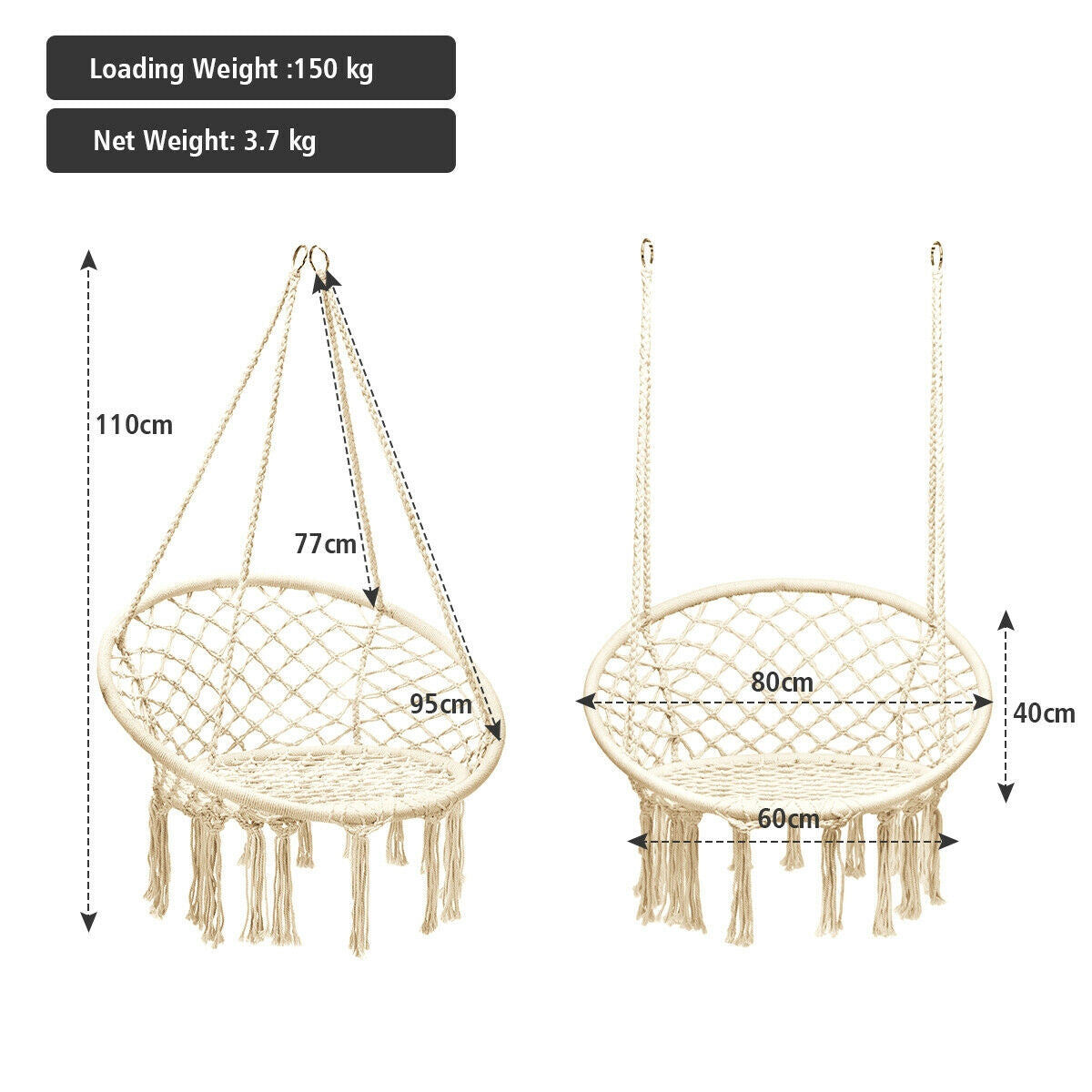 Hanging Macrame Hammock Chair, Handwoven Cotton Backrest, Natural Hammocks at Gallery Canada
