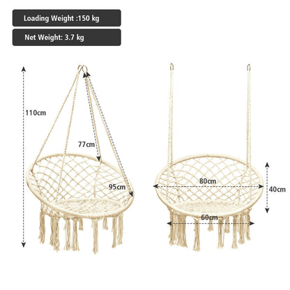 Hanging Macrame Hammock Chair, Handwoven Cotton Backrest, Natural Hammocks at Gallery Canada