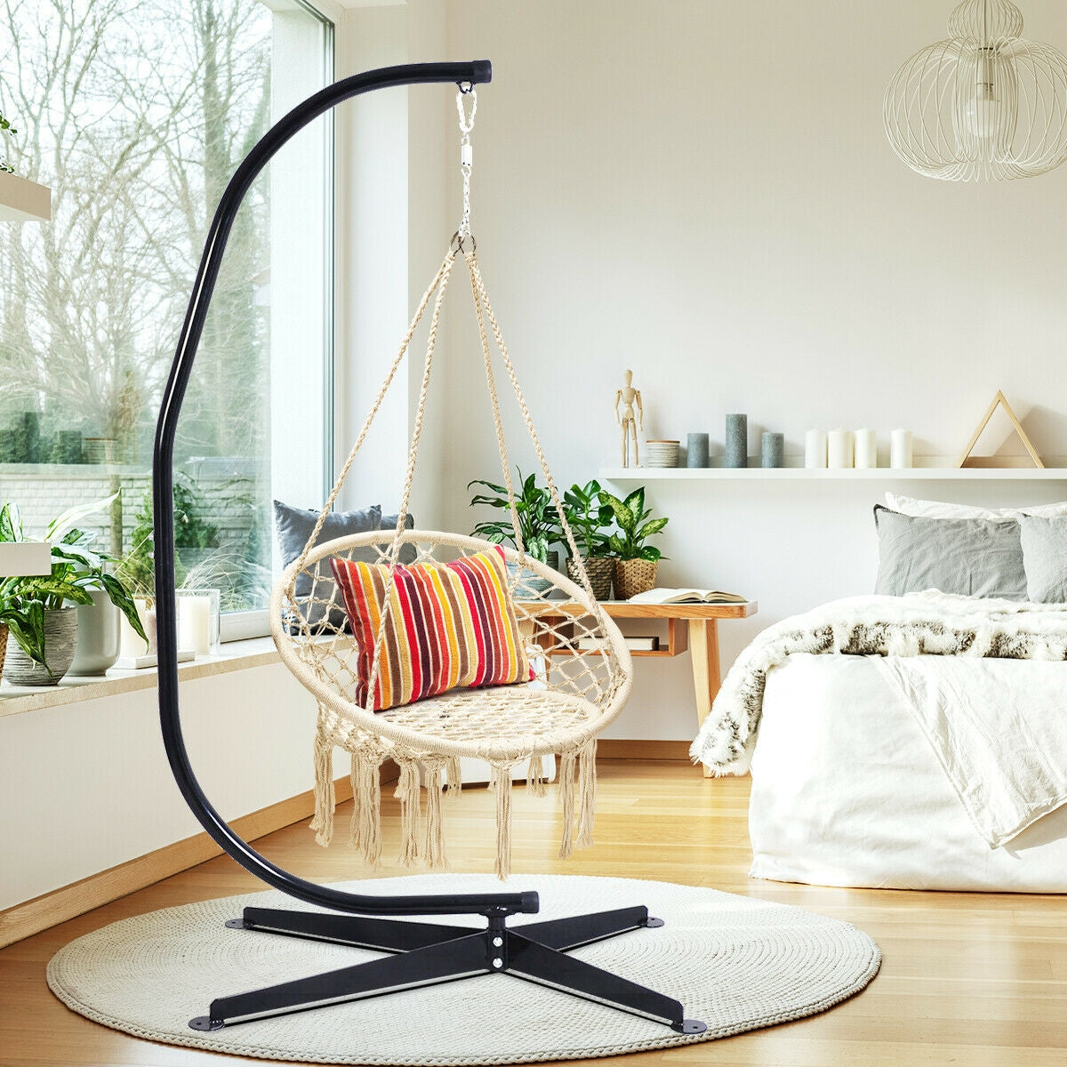 Hanging Macrame Hammock Chair, Handwoven Cotton Backrest, Natural Hammocks at Gallery Canada
