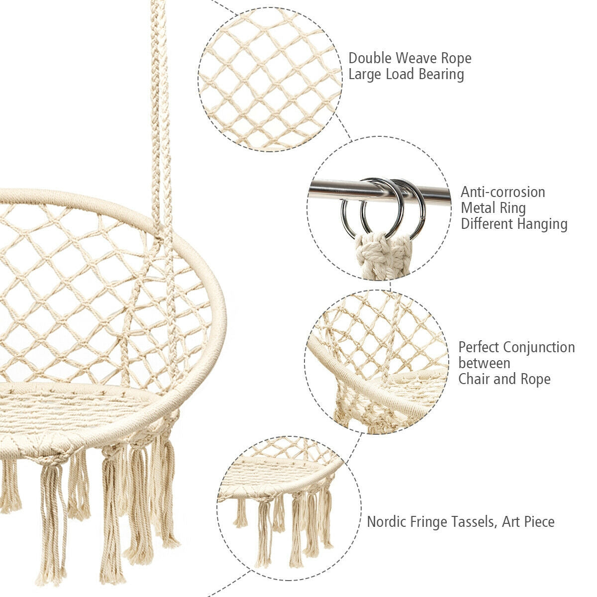 Hanging Macrame Hammock Chair, Handwoven Cotton Backrest, Natural Hammocks at Gallery Canada