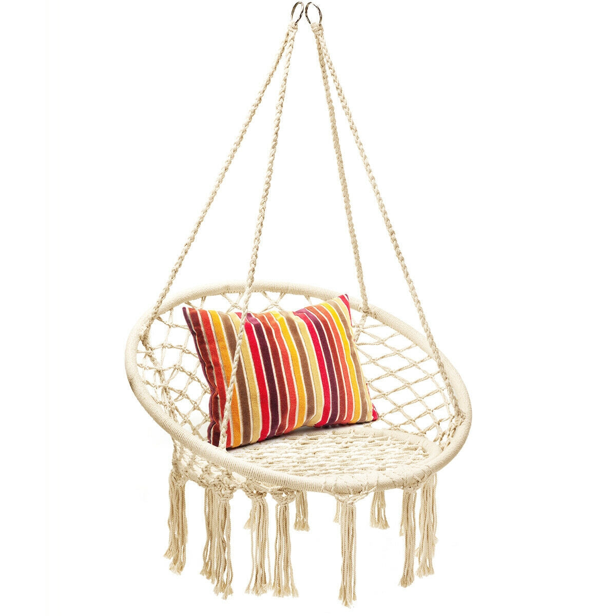 Hanging Macrame Hammock Chair, Handwoven Cotton Backrest, Natural Hammocks at Gallery Canada