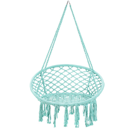 Hanging Macrame Hammock Chair with Handwoven Cotton Backrest, Turquoise - Gallery Canada