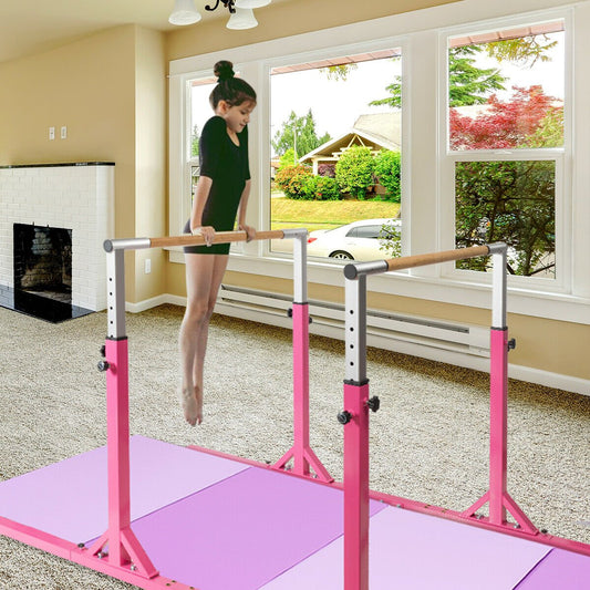 Kids Double Horizontal Bars Gymnastic Training Parallel Bars Adjustable, Pink - Gallery Canada