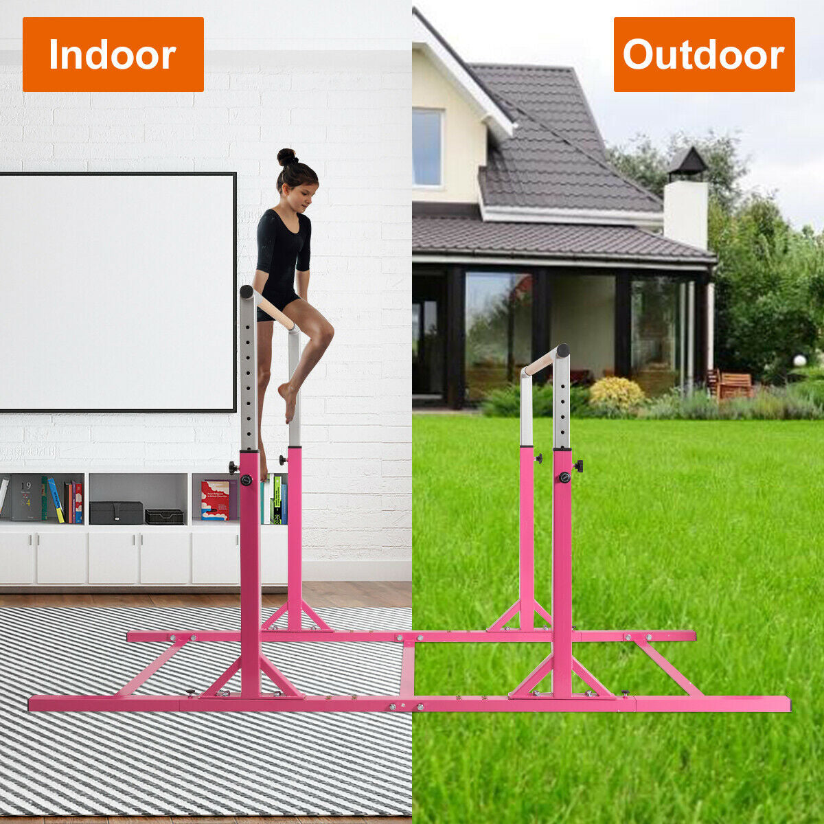 Kids Double Horizontal Bars Gymnastic Training Parallel Bars Adjustable, Pink Toy Sports at Gallery Canada