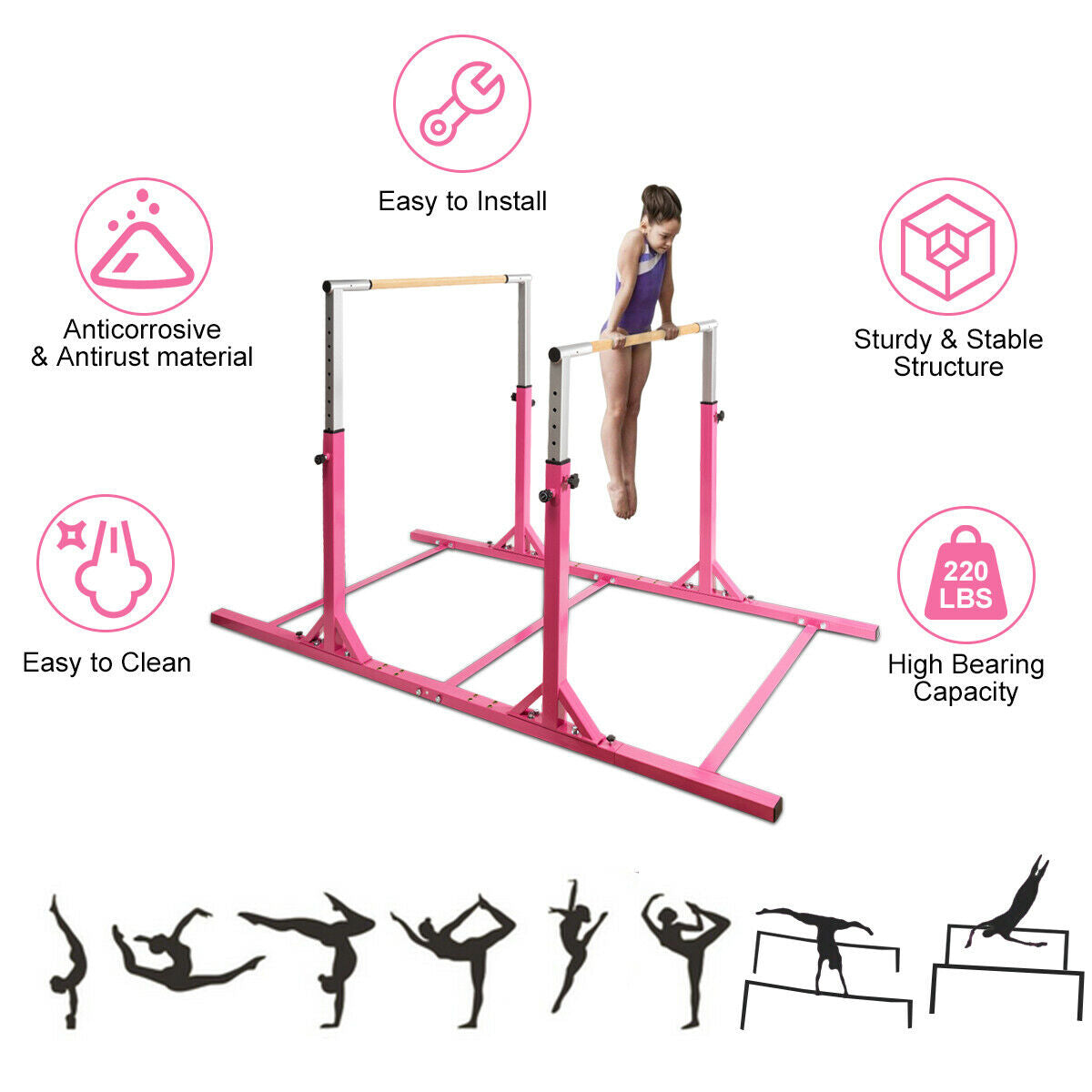 Kids Double Horizontal Bars Gymnastic Training Parallel Bars Adjustable, Pink Toy Sports at Gallery Canada