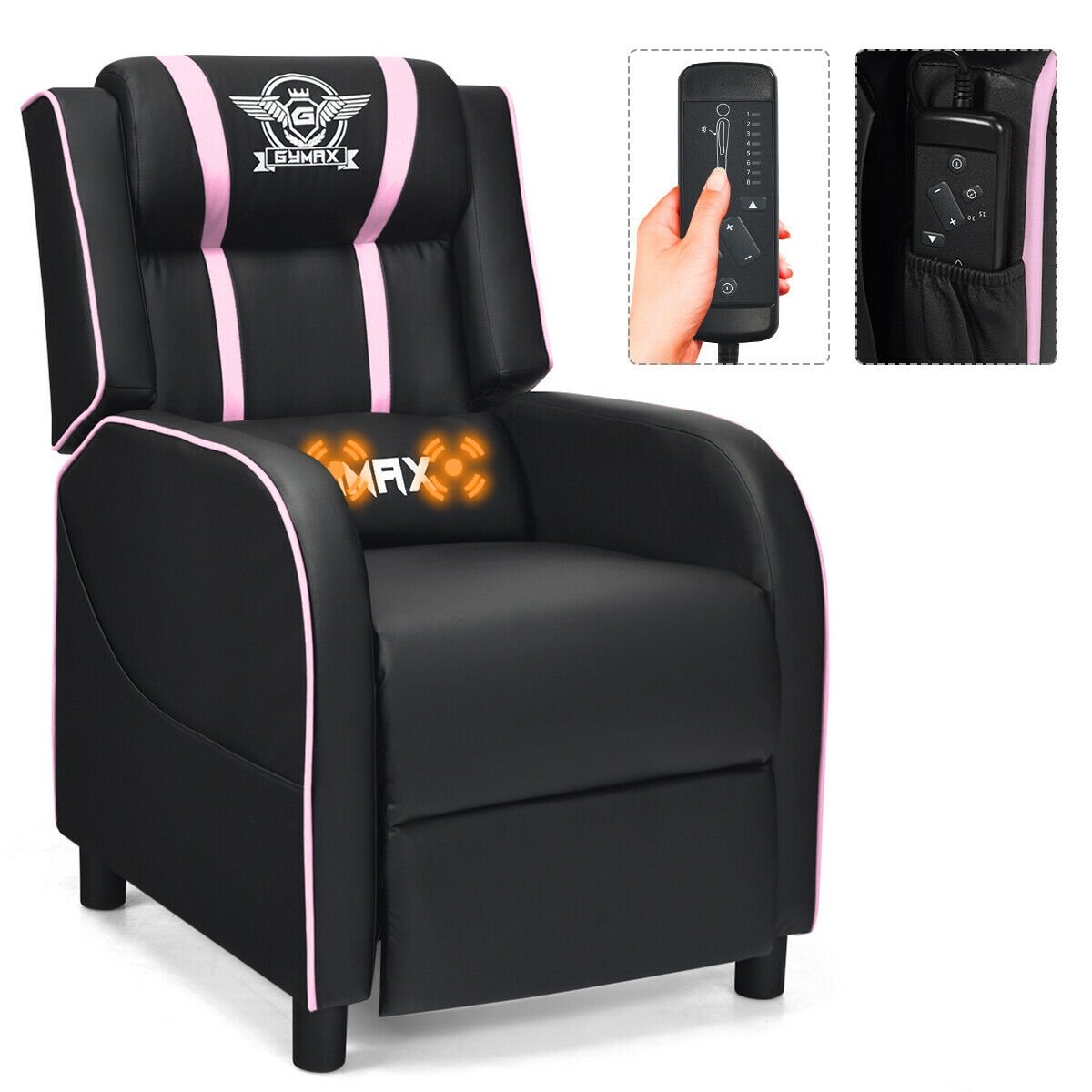 Massage Racing Gaming Single Recliner Chair, Pink - Gallery Canada