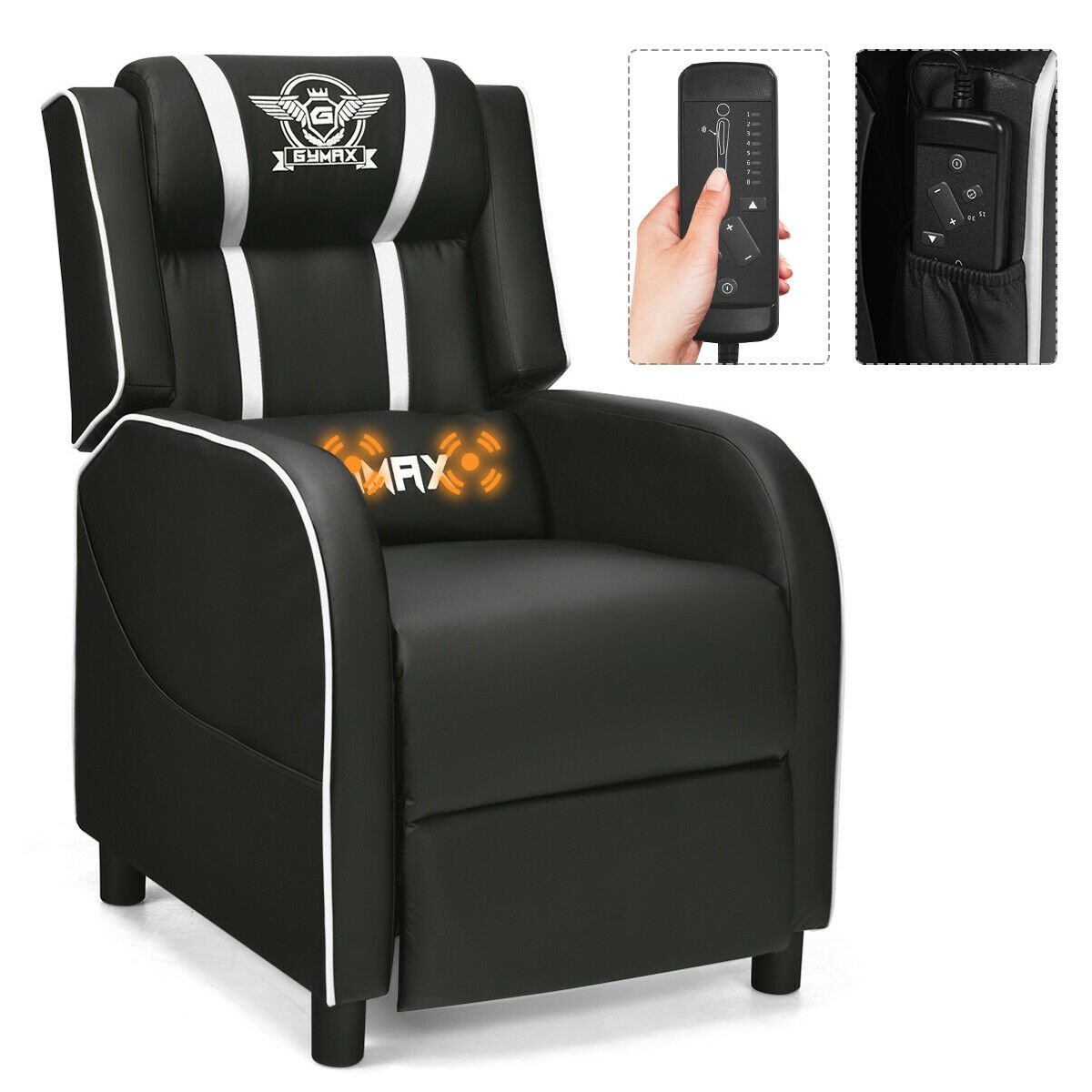 Massage Racing Gaming Single Recliner Chair, White - Gallery Canada