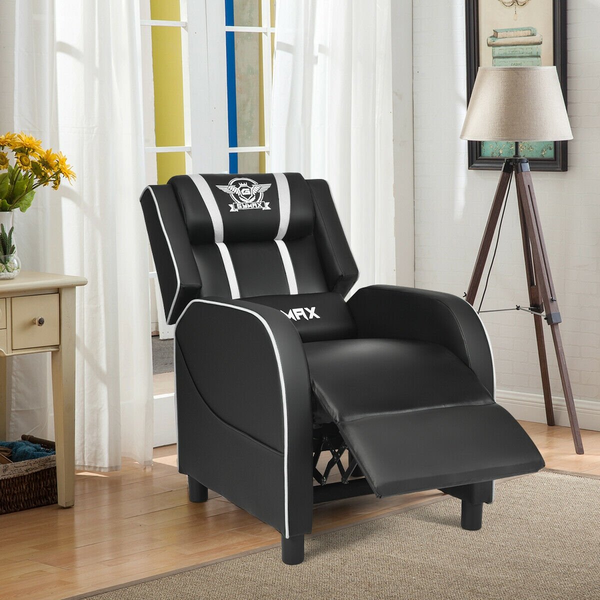 Massage Racing Gaming Single Recliner Chair, White - Gallery Canada