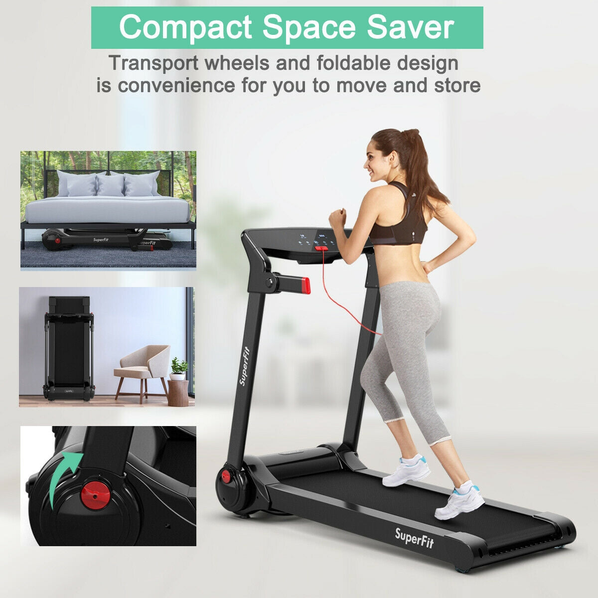 3HP Folding Electric Treadmill Running Machine, Red Treadmills at Gallery Canada