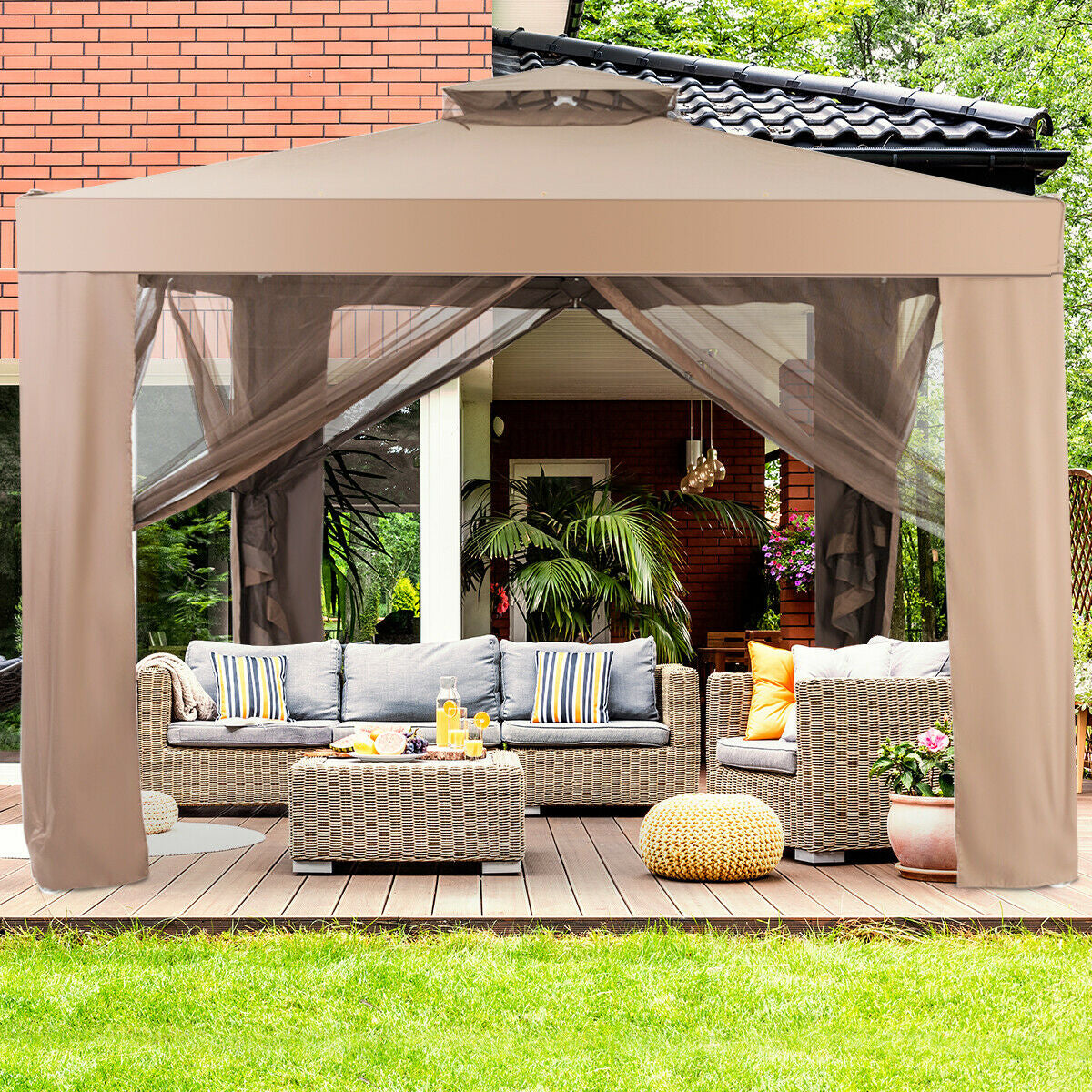 Canopy Garden Gazebo With Netting, Brown Gazebos at Gallery Canada