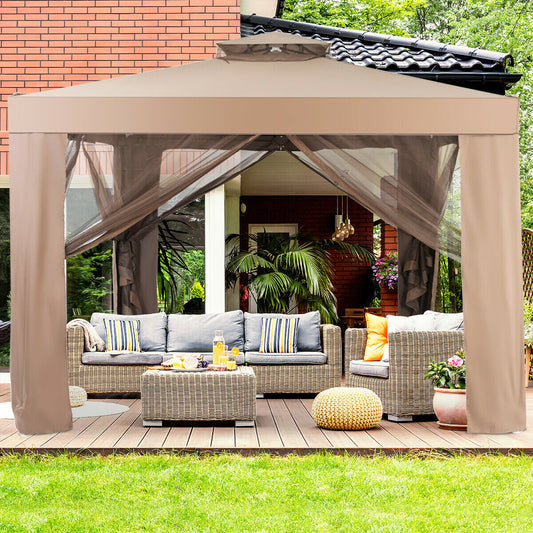 Canopy and Garden Structures Gazebo with Netting for Outdoors, Brown - Gallery Canada
