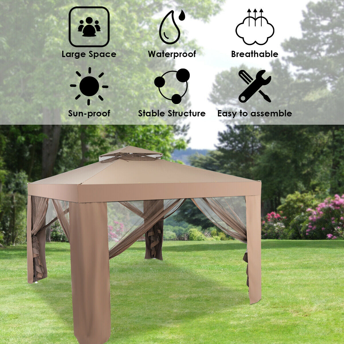Canopy Garden Gazebo With Netting, Brown Gazebos at Gallery Canada