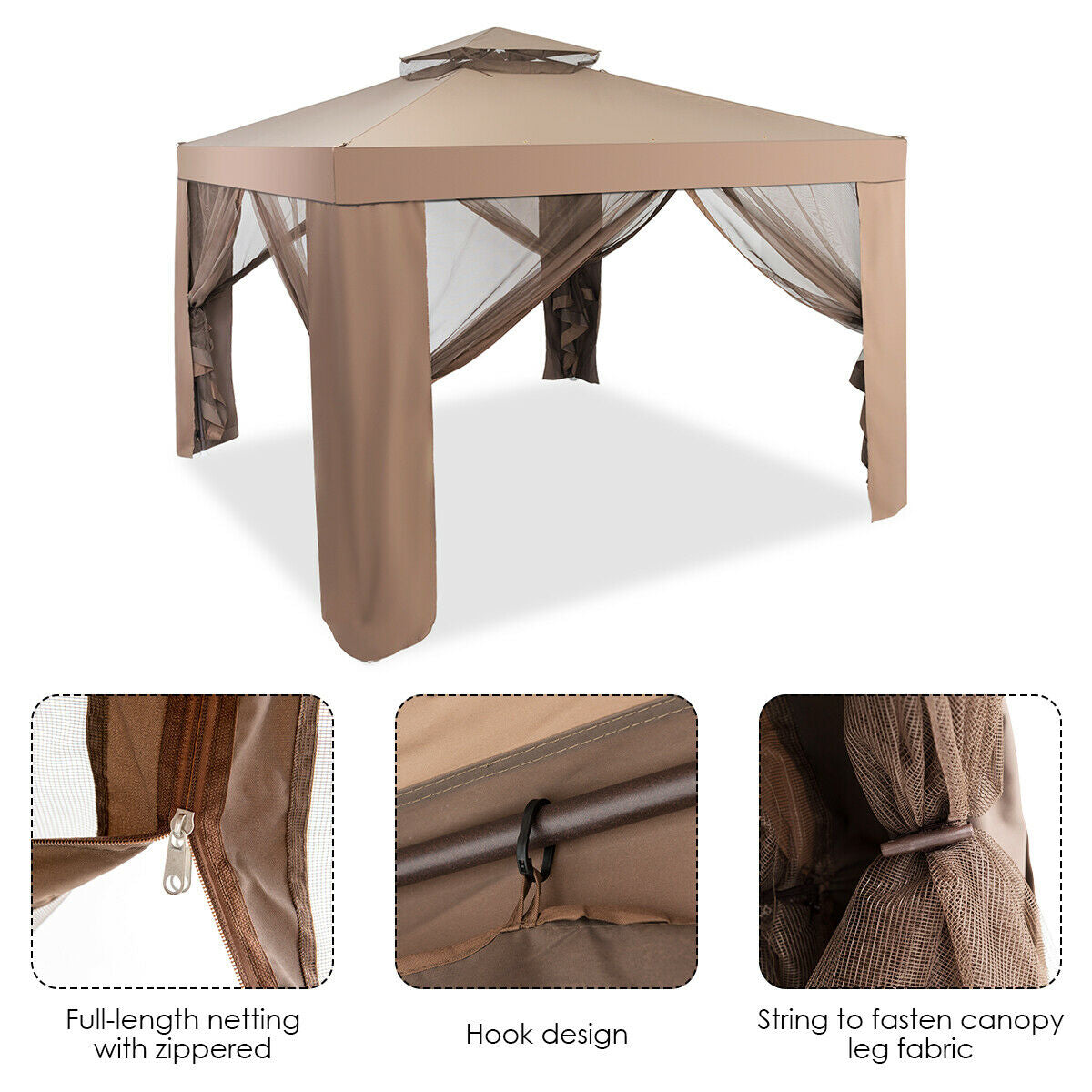 Canopy Garden Gazebo With Netting, Brown Gazebos at Gallery Canada