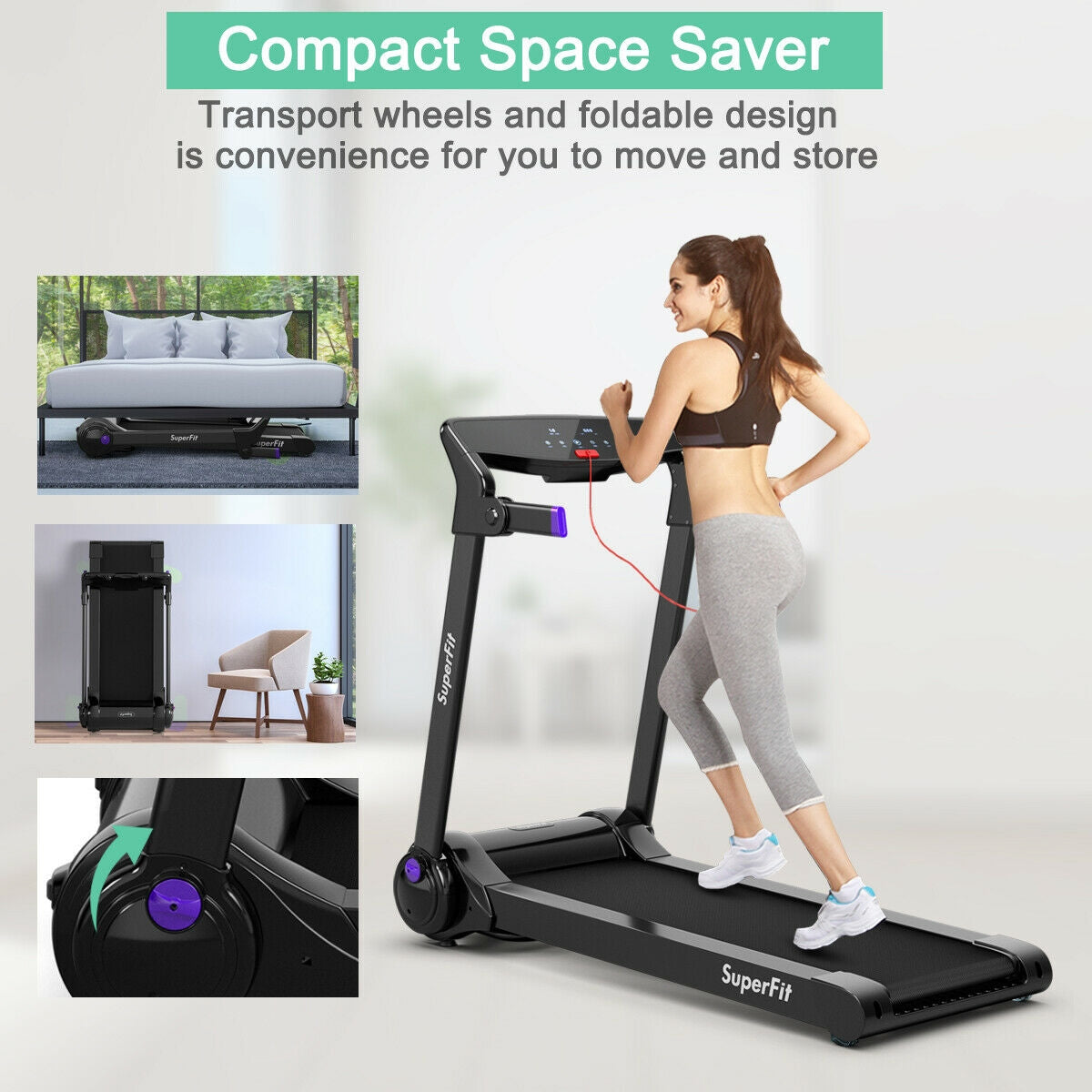 3HP Folding Electric Treadmill Running Machine, Purple Treadmills at Gallery Canada