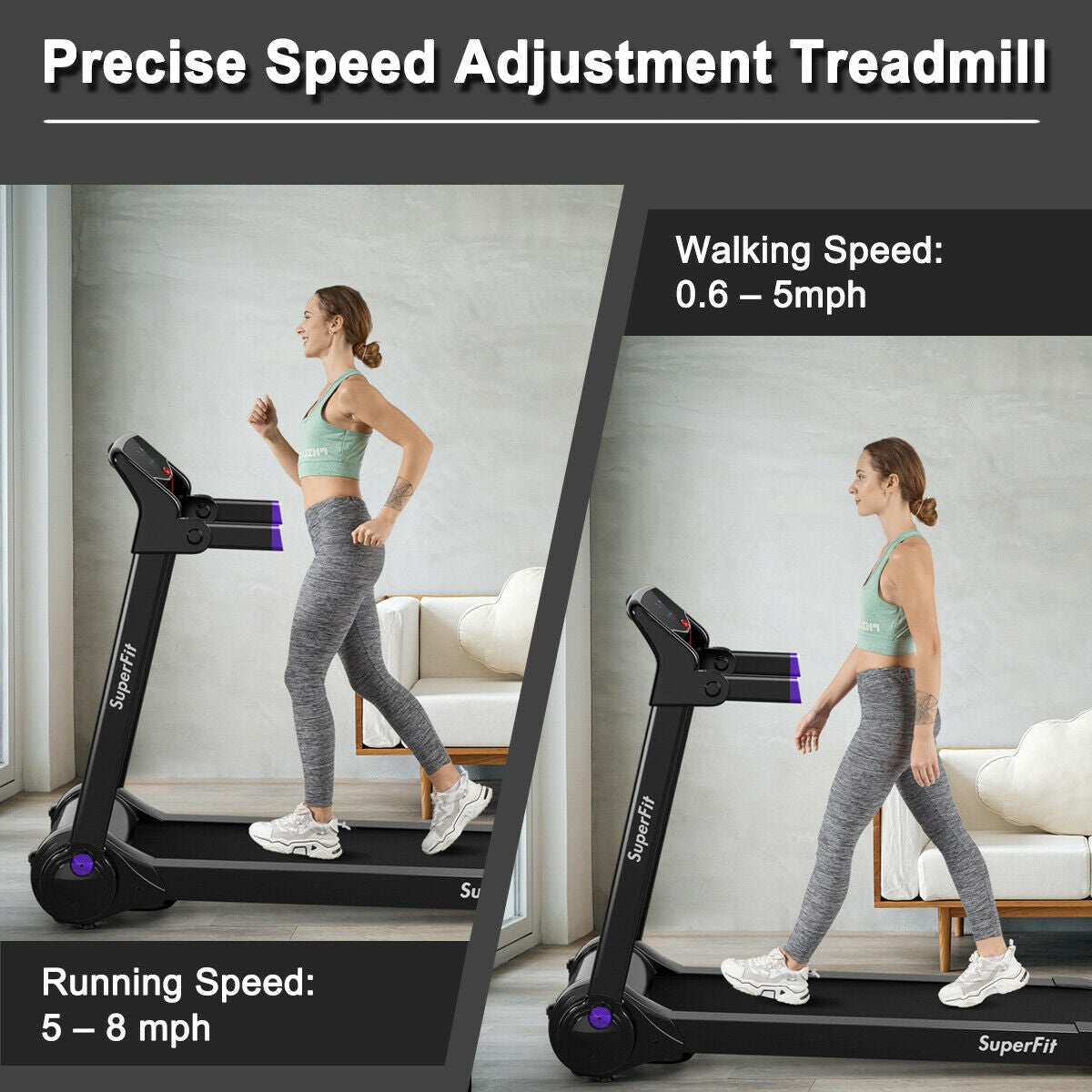 3HP Folding Electric Treadmill Running Machine, Purple Treadmills at Gallery Canada