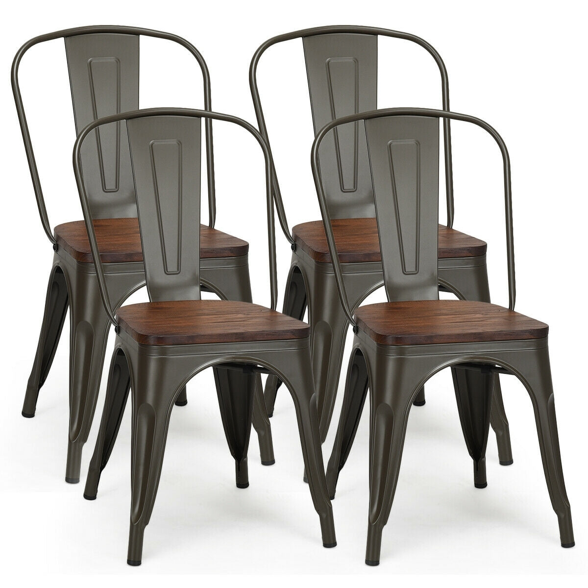 18 Inch Height Set of 4 Stackable Style Metal Wood Dining Chair, Dark Green Dining Chairs Dark Green at Gallery Canada
