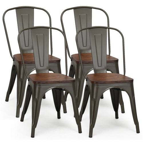 18 Inch Stackable Metal Wood Dining Chair Set of 4, Dark Green