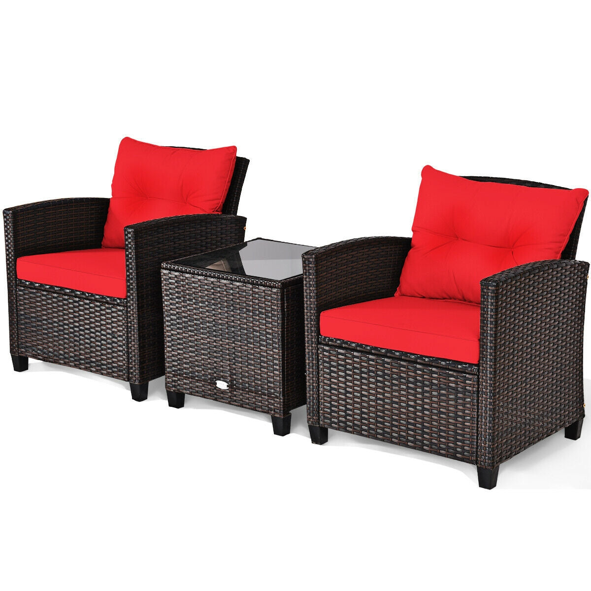 3 Pieces Cushioned Rattan Patio Conversation Set with Coffee Table, Red Patio Conversation Sets at Gallery Canada