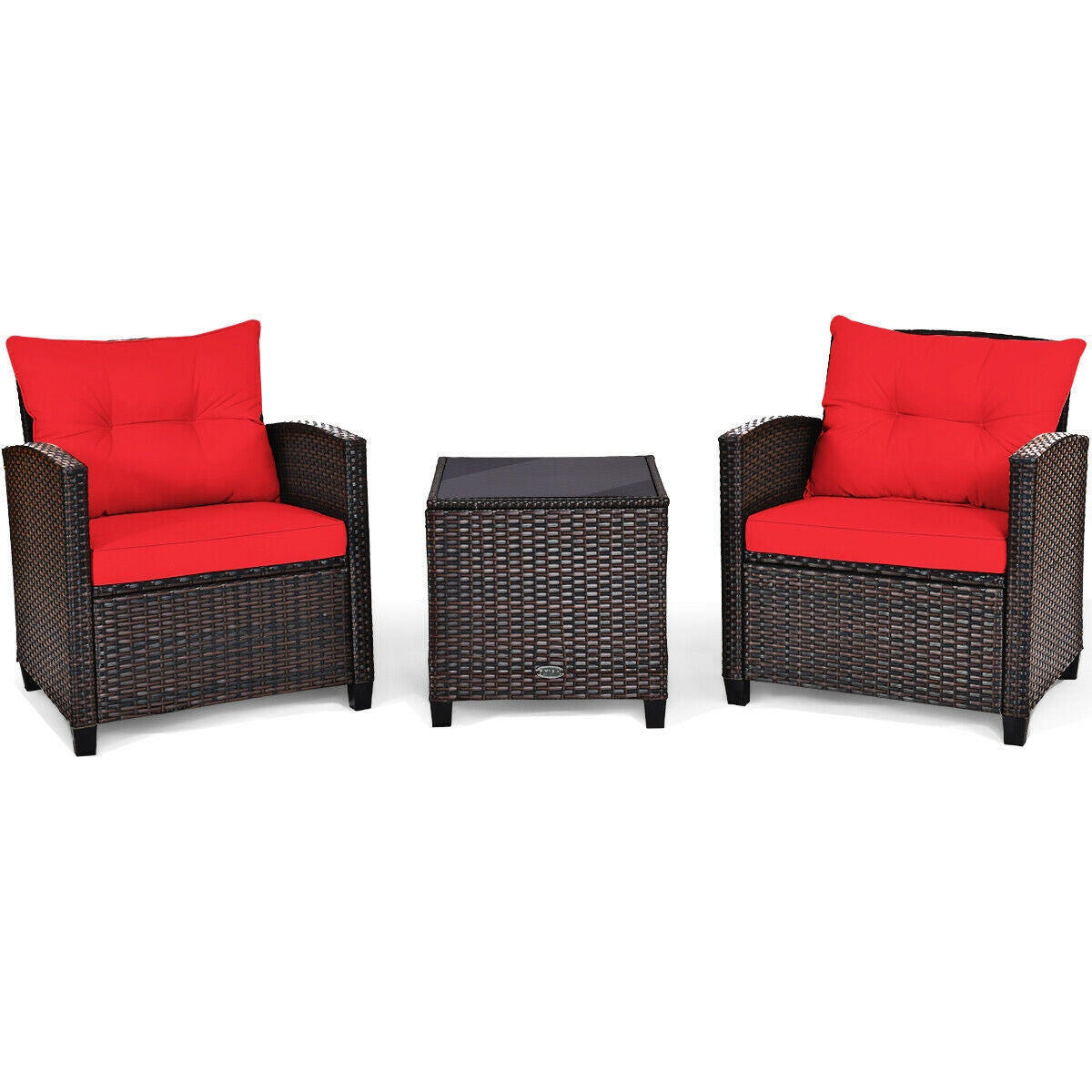 3 Pieces Cushioned Rattan Patio Conversation Set with Coffee Table, Red Patio Conversation Sets at Gallery Canada
