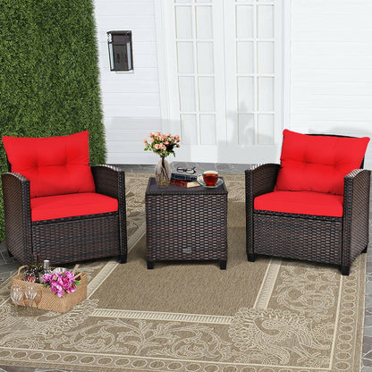 3 Pieces Cushioned Rattan Patio Conversation Set with Coffee Table, Red Patio Conversation Sets at Gallery Canada