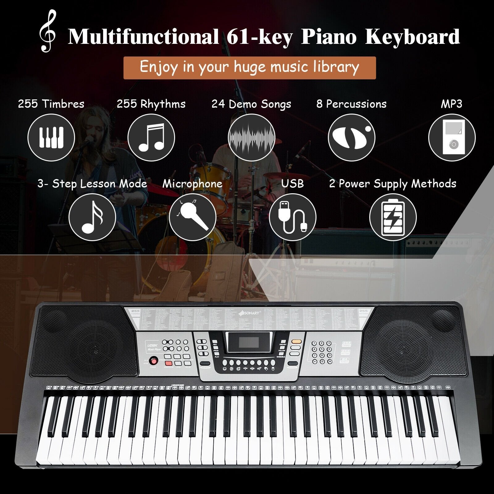61 Key Electronic Keyboard Piano Set with Stand Bench Headphones - Gallery Canada
