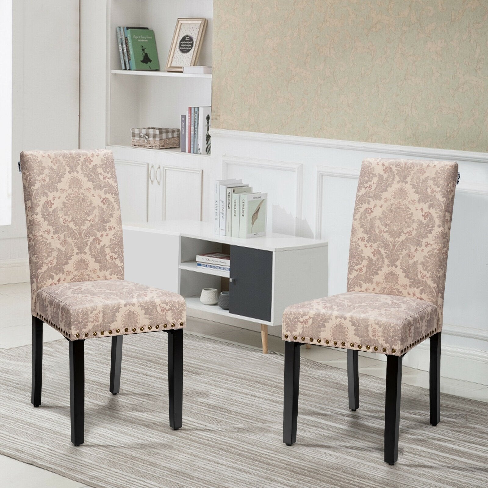 Set of 2 Fabric Upholstered Dining Chairs with Nailhead, Pink at Gallery Canada
