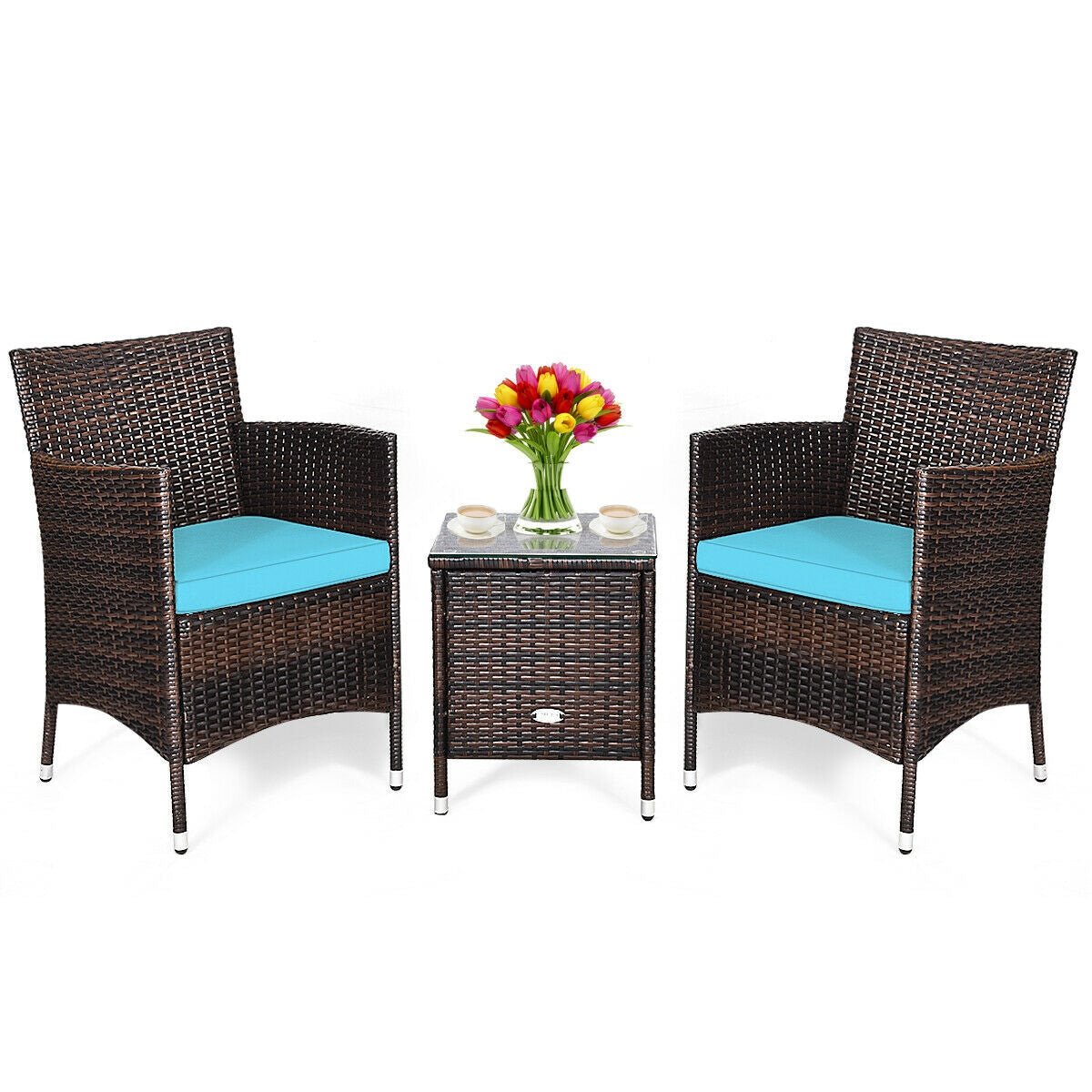 3 Pcs Patio Furniture Set Outdoor Wicker Rattan Set, Blue Patio Conversation Sets at Gallery Canada