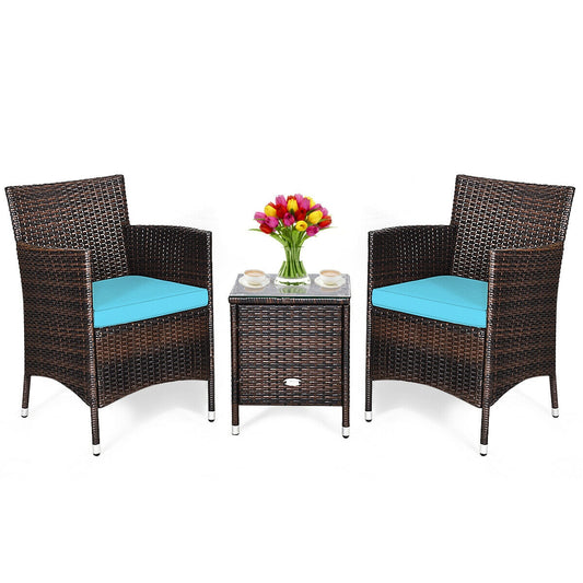 3 Pcs Patio Furniture Set, Outdoor Wicker Rattan, Blue Patio Conversation Sets Blue at Gallery Canada