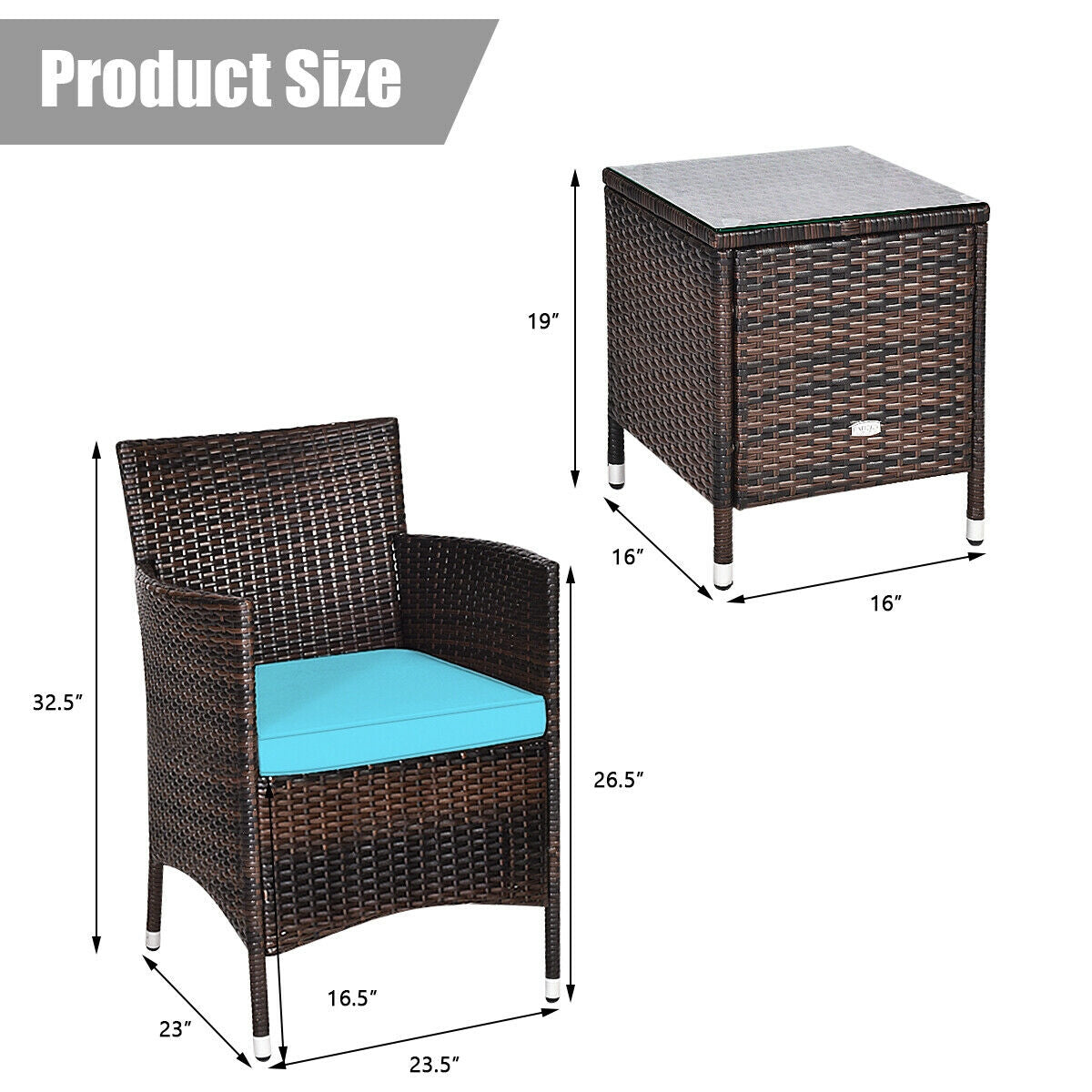 3 Pcs Patio Furniture Set Outdoor Wicker Rattan Set, Blue Patio Conversation Sets at Gallery Canada