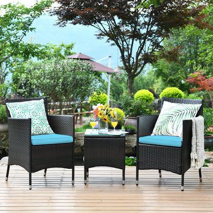3 Pcs Patio Furniture Set Outdoor Wicker Rattan Set, Blue Patio Conversation Sets at Gallery Canada