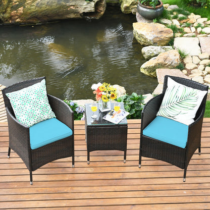 3 Pcs Patio Furniture Set Outdoor Wicker Rattan Set, Blue Patio Conversation Sets at Gallery Canada