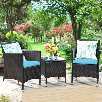 3 Pcs Patio Furniture Set Outdoor Wicker Rattan Set, Blue Patio Conversation Sets at Gallery Canada