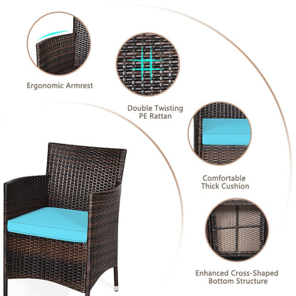 3 Pcs Patio Furniture Set Outdoor Wicker Rattan Set, Blue Patio Conversation Sets at Gallery Canada
