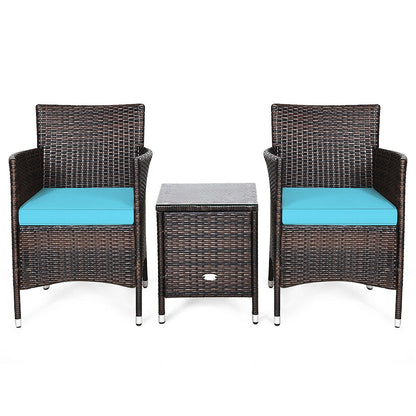 3 Pcs Patio Furniture Set Outdoor Wicker Rattan Set, Blue Patio Conversation Sets at Gallery Canada