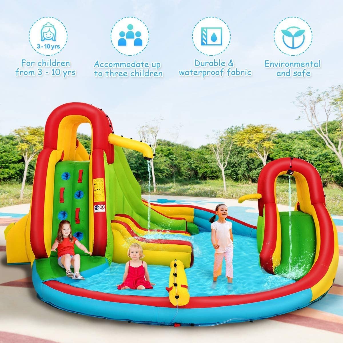 Kids Gift Inflatable Water Slide Bounce Park with 480 W Blower, Yellow - Gallery Canada