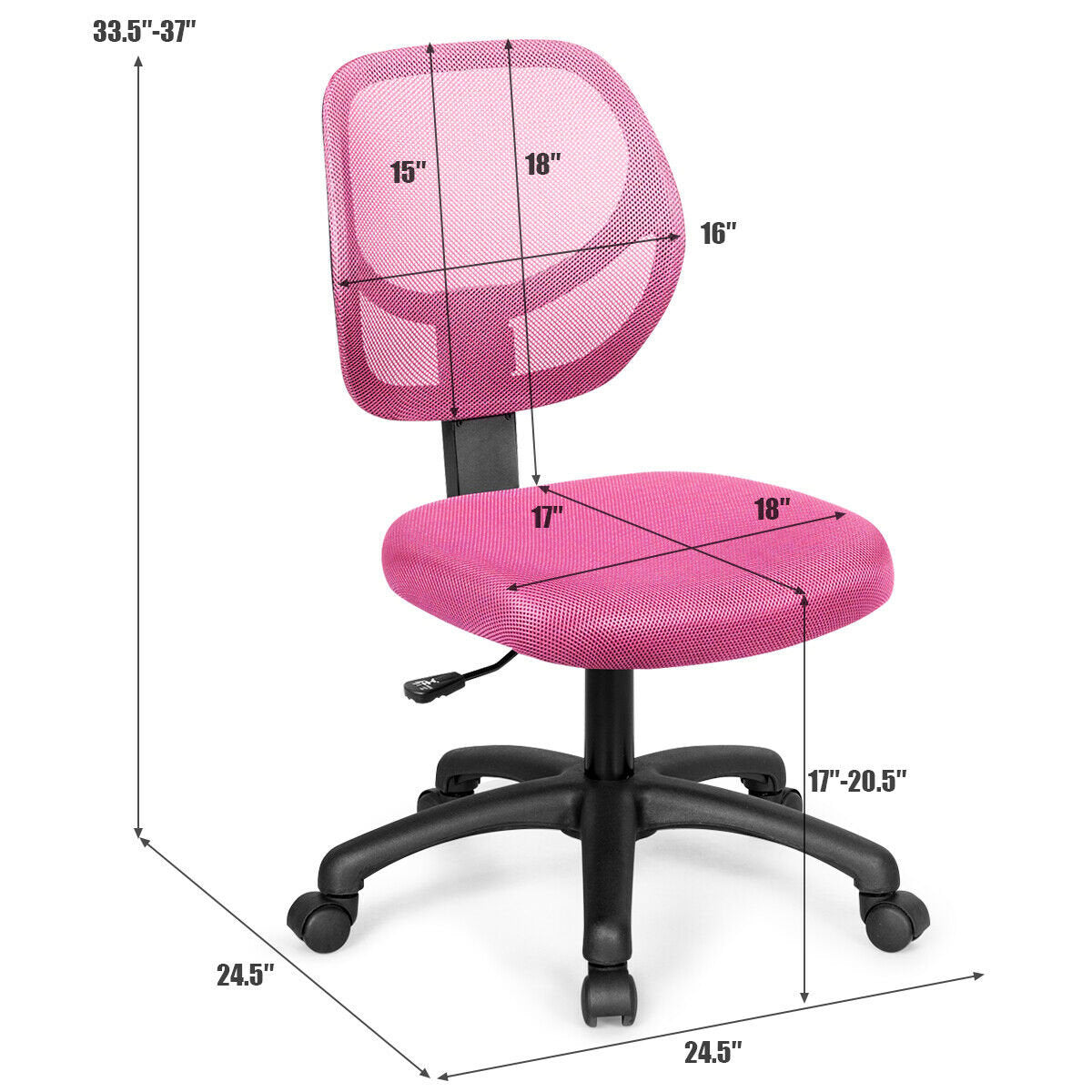 Low-back Computer Task Office Desk Chair with Swivel Casters, Pink - Gallery Canada