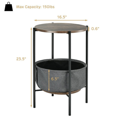 Industrial Round End Side Table Sofa with Storage - Gallery Canada
