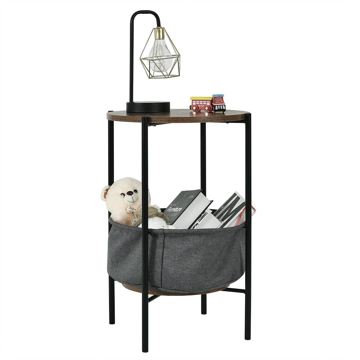 Industrial Round End Side Table Sofa with Storage - Gallery Canada