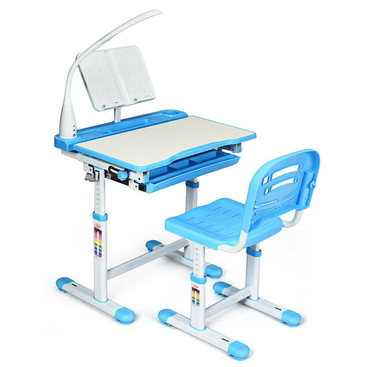 Adjustable Kids Desk Chair Set with Lamp and Bookstand, Blue at Gallery Canada