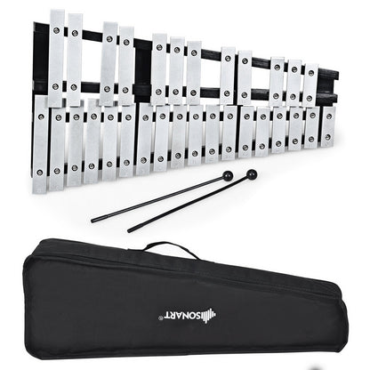 Foldable Aluminum Glockenspiel Xylophone 30 Note with Bag, Black