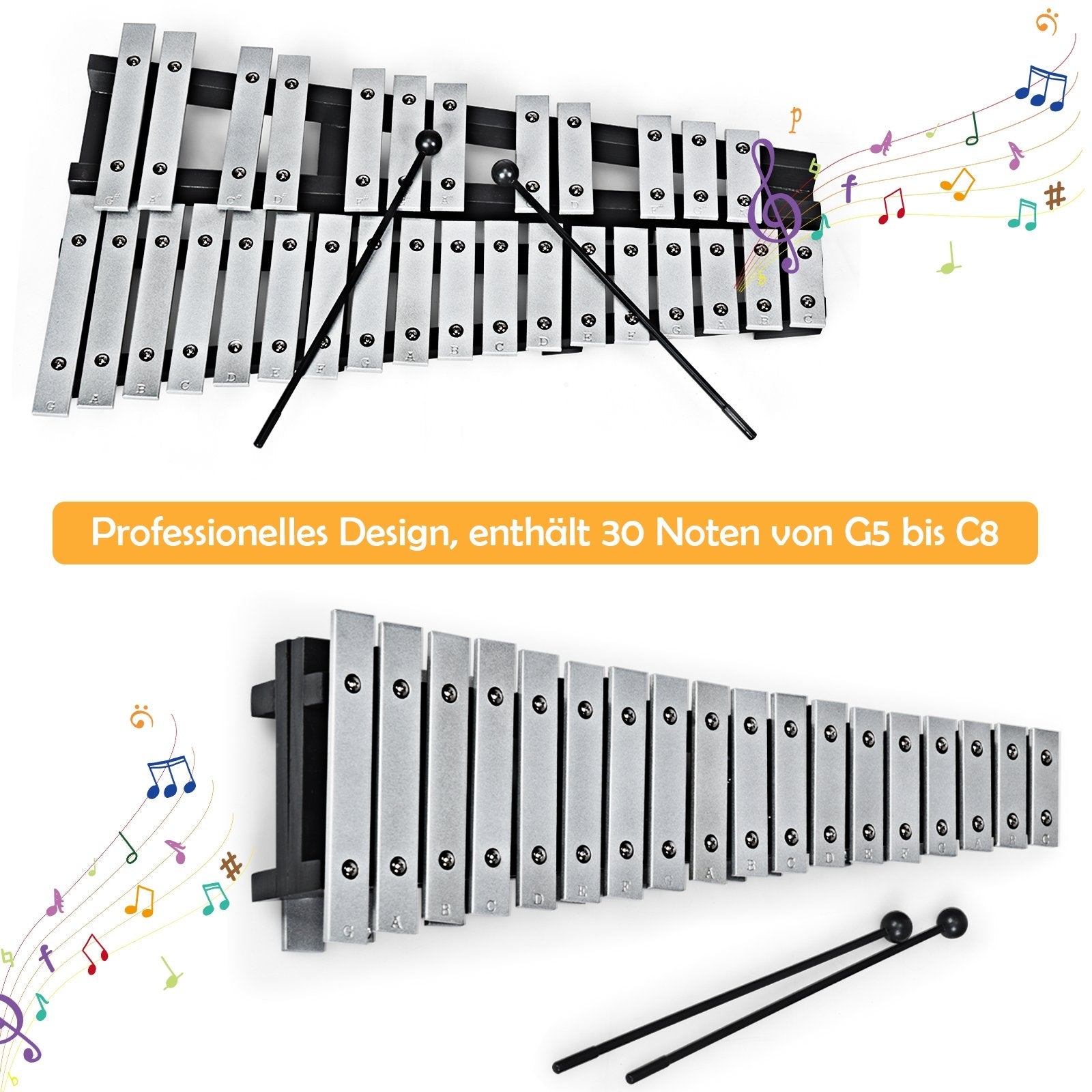 Foldable Aluminum Glockenspiel Xylophone 30 Note with Bag, Black at Gallery Canada