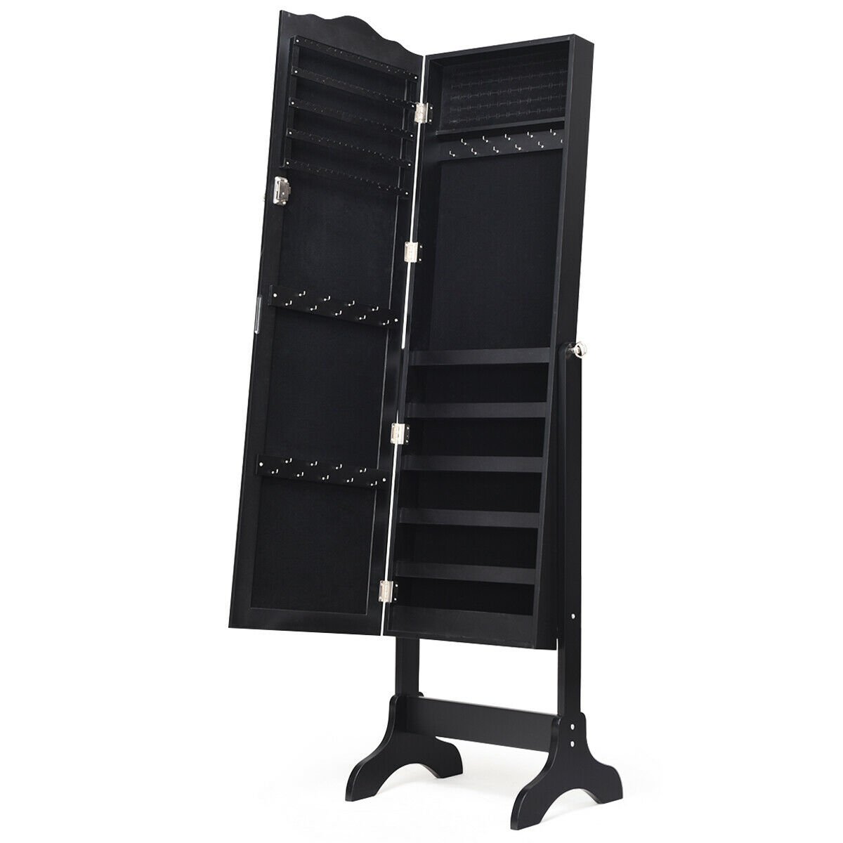 Mirrored Lockable Jewelry Cabinet Armoire Organizer Storage Box, Black - Gallery Canada