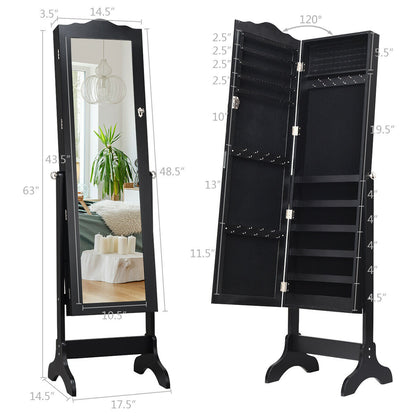 Mirrored Lockable Jewelry Cabinet Armoire Organizer Storage Box, Black Jewelry Armoires at Gallery Canada
