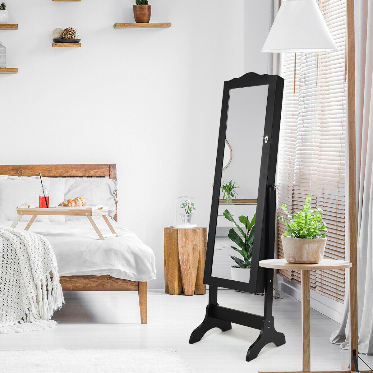 Mirrored Lockable Jewelry Cabinet Armoire Organizer Storage Box, Black Jewelry Armoires at Gallery Canada