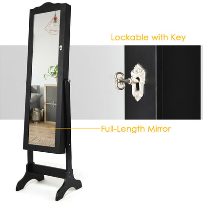 Mirrored Lockable Jewelry Cabinet Armoire Organizer Storage Box, Black Jewelry Armoires at Gallery Canada