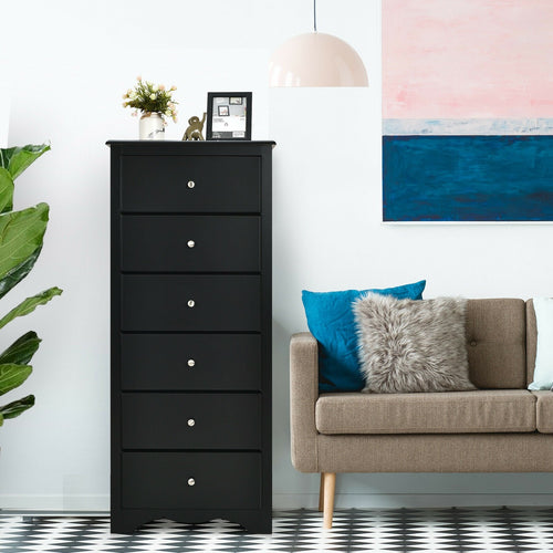 6 Drawers Chest Dresser Clothes Storage Bedroom Furniture Cabinet, Black
