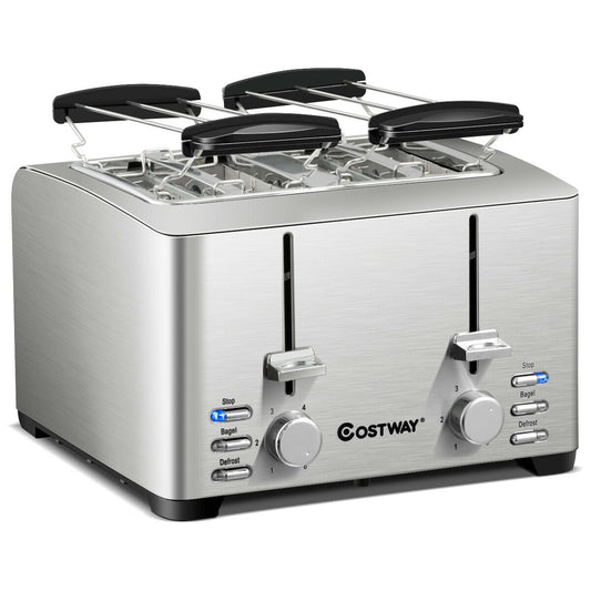 Extra-Wide Slot Stainless Steel 4 Slice Toaster, Silver